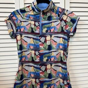 Kastel Womens Cap Sleeve watercolor Sun shirt size small